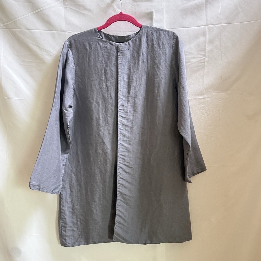 Eileen Fisher Gray 100% Silk Open Front Cardigan Duster Magnetic Top Closure S